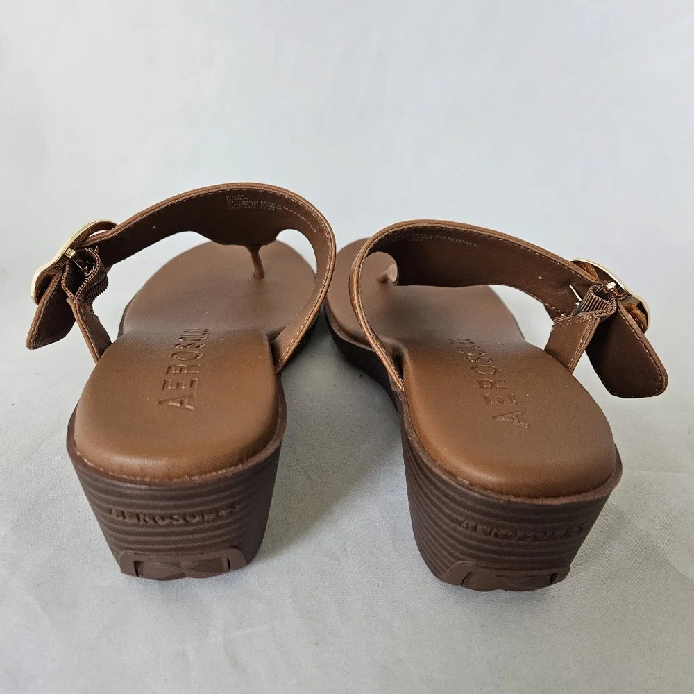 SOLD!! Aerosoles Izola Thong Sandles Tan Wedge Heel Size 8.5 NWOT - Picture 7 of 13